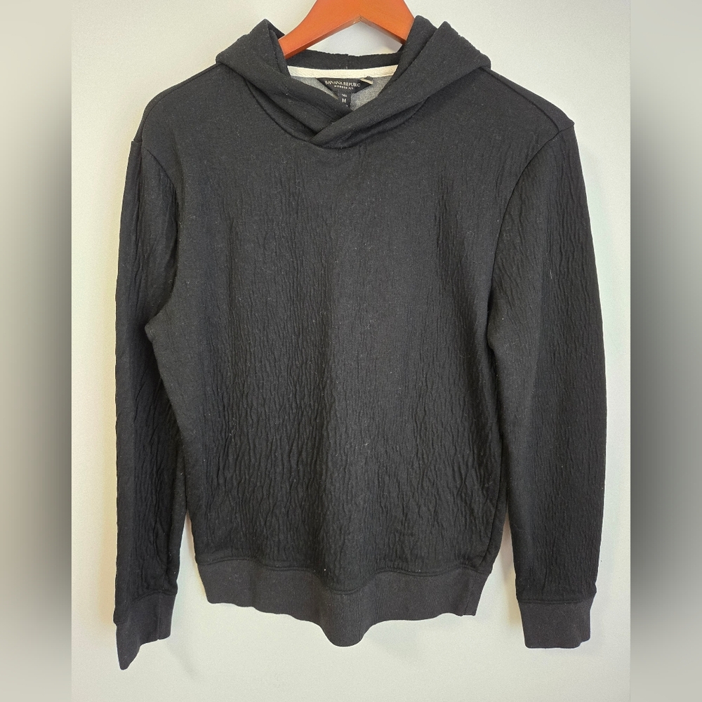 Banana Republic Black Textured Tunic Hoodie Women's Size M Tall